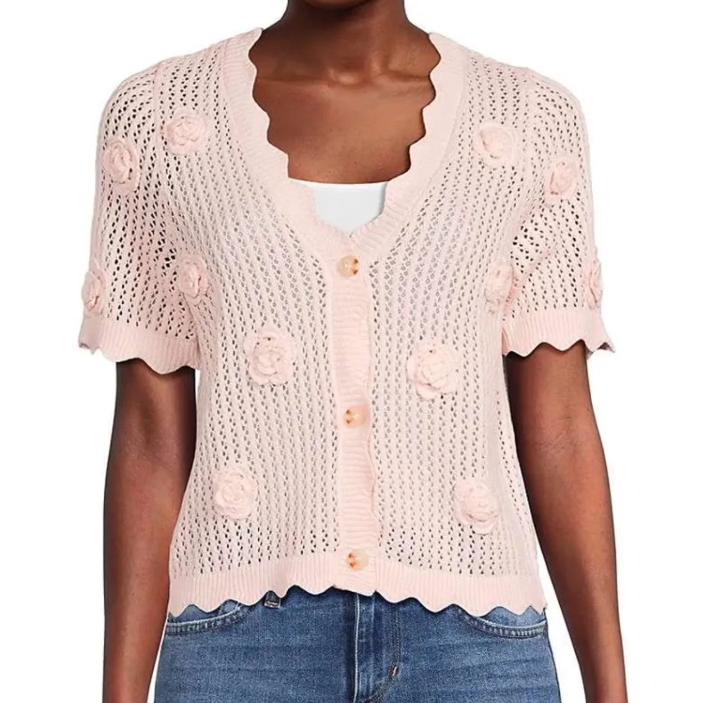 Pink Scalloped Cardigan Sweater